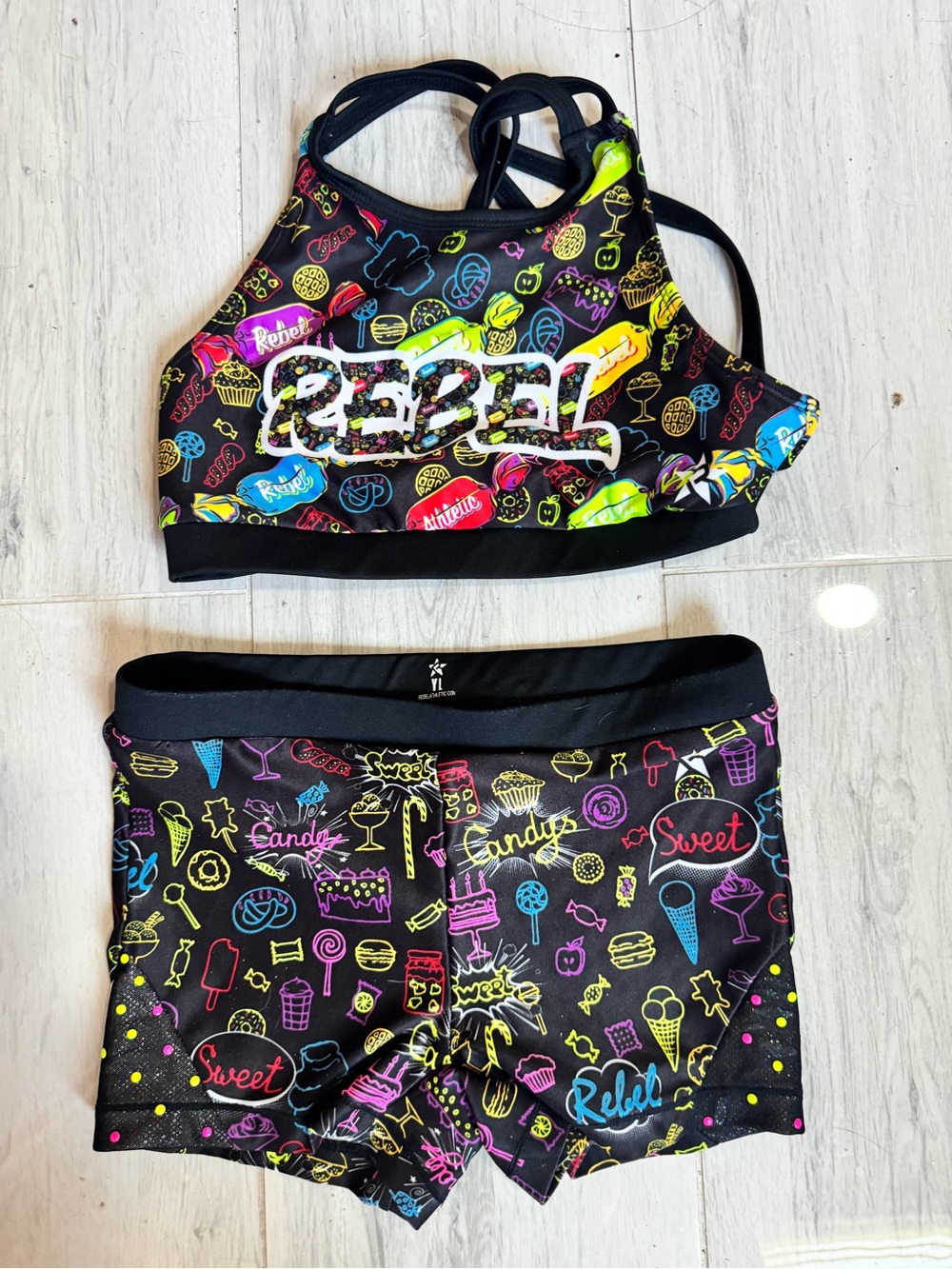 RARE Rebel Athletics CHEER Candy Set. Size YL
